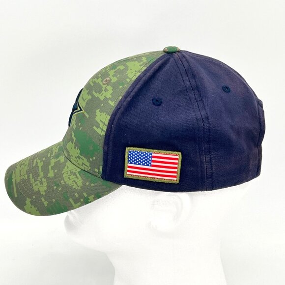 Dallas Cowboys Veterans NFL Camo & Navy OSFA Cap Hat American Flag Patch & Star - Picture 2 of 16